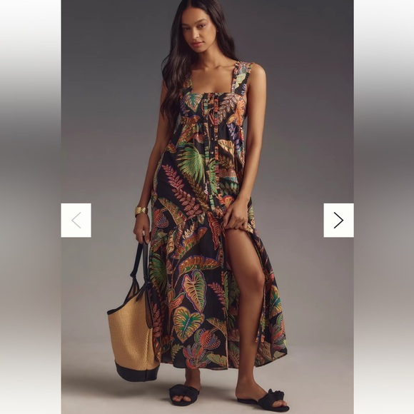 Farm Rio Cool Foliage Sleeveless Midi Maxi Dress Tropical floral black XL NWT - Picture 1 of 3
